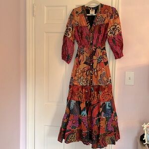 Farm Rio for Anthropologie tiered maxi dress Size Small